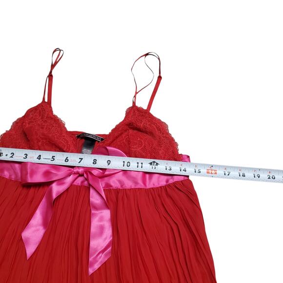 Victoria's Secret Babydoll Slip Dress Red Pleated Pink Bow - Size Large - Picture 4 of 5